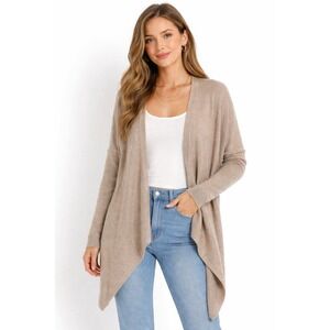 Premise Cashmere Light Brown Open Front 100% Cashmere Cardigan Medium Lagenlook